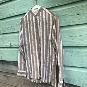Vintage 90s tan and beige vintage stripe silk button down